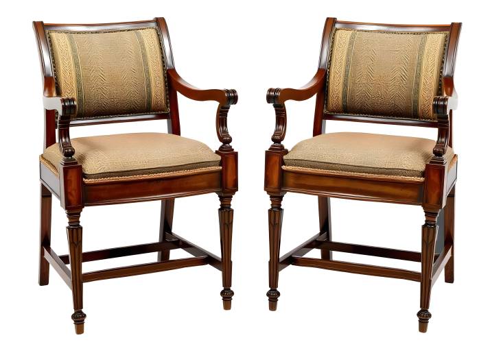 Biedermeier Beauty Antique Chairs with Wood Carving and Fabric